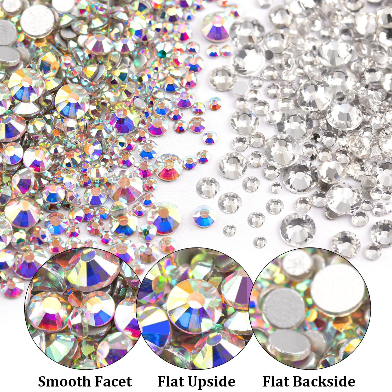 Two Packs of Flatback Rhinestones 4000 Pcs Nail Art Rhinestones Flatback Crystal AB+Transparent White Clear Rhinestone with Picker Pencil and Tweezer for Nail Art and Decoration-Velvo Beauty