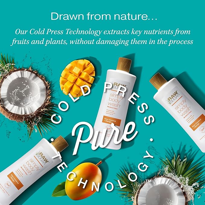RAW SUGAR Simply Body Wash - Raw Coconut + Mango, Moisturizing & Soothing Bath & Shower Gel, Sulfate-Free, Paraben-Free & Vegan (Pack of 3)-Velvo Beauty