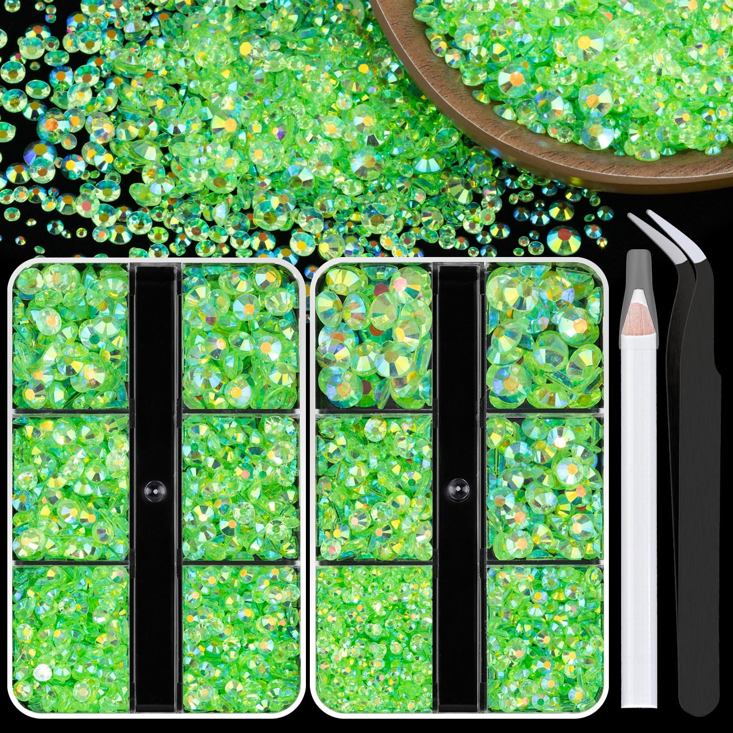 Resin Rhinestones Crafting, 2/3/4/5/6mm Flatback Jelly Rhinestones, 2 Boxes Transparent Grass Green AB Non Hotfix Crystal Gems for Bedazzling Crafts Mugs Tumblers Clothes Makeup Nail-Velvo Beauty