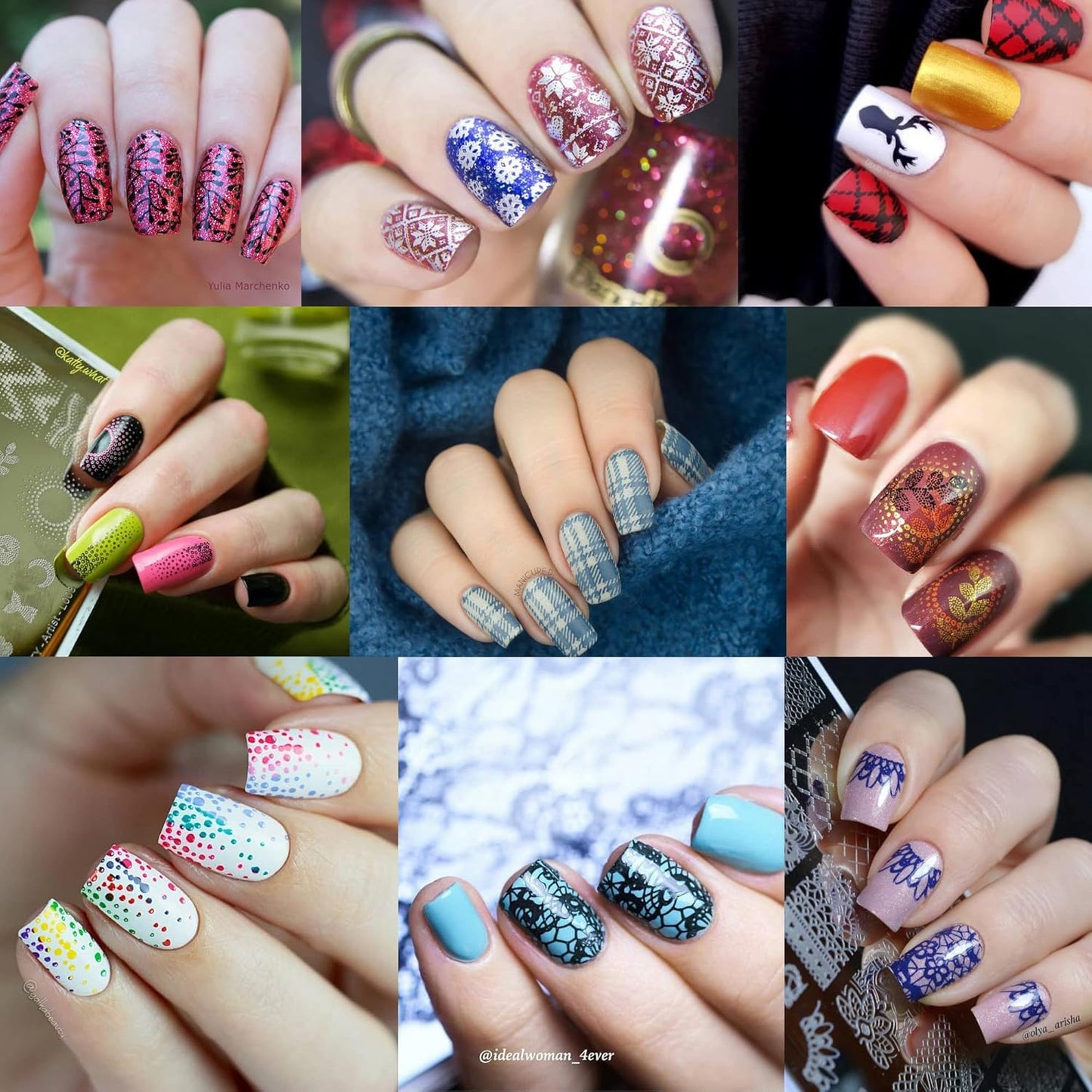 Born Pretty Nail Stamping Plates Set Plaid Flowers Leaves Lace Nail Art Image Plates Spring into Winter Stamp Templates Kit Image Manicuring DIY Printing Tools 8PCS-Velvo Beauty