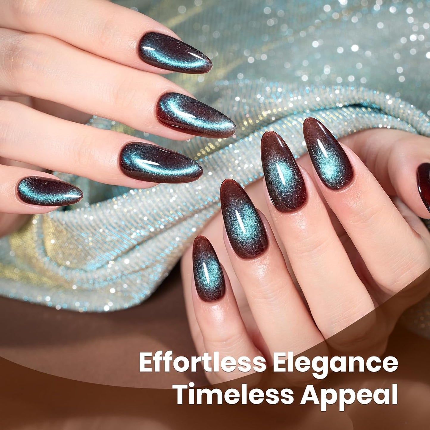 Beetles Brown Cat Eye Gel Nail Polish - Aurora Mocha Cat Eye Gel Polish, 15ML Blue Powder Brown Glitter Fall Gel Polish Magnetic Shimmer Effect Soak Off UV Nail Art Design Manicure Gifts for Women-Velvo Beauty