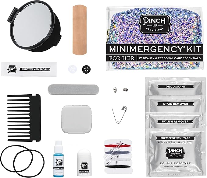 Pinch Provisions Mermaid Glitter Minimergency Kit, includes 17 Travel-Sized Cosmetic Essentials, Convenient for Purses, Emergency Beauty Accessories, Gifts for Holiday’s & Birthday’s-Velvo Beauty