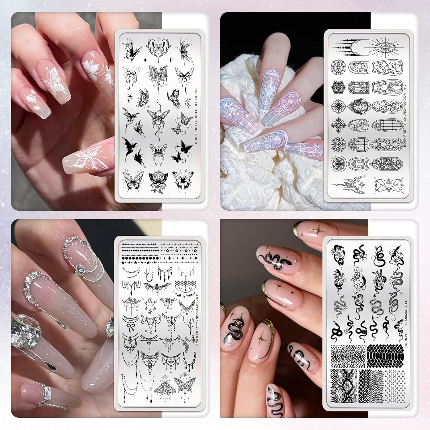 BORN PRETTY Stamping Temeplates Set,Butterfly Necklace Leopard Print Theme Nail Image Plates Nail Art Stamping Plate Manicuring DIY Printing Tools 4PCS-Velvo Beauty