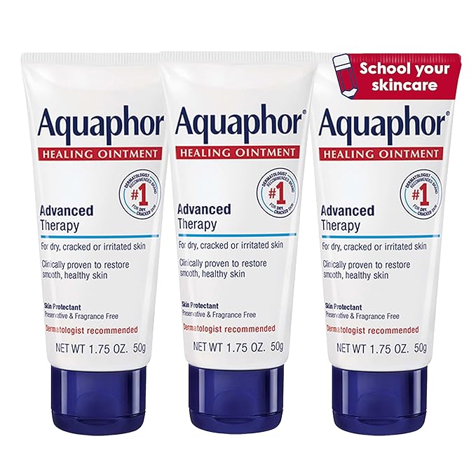 Aquaphor Advanced Therapy Healing Ointment, Hypoallergenic, Fragrance Free Body Moisturizer for Dry Skin and Minor Wound Care, Travel Size Skin Care Set, 1.75 Oz Tube, Pack of 3-Velvo Beauty