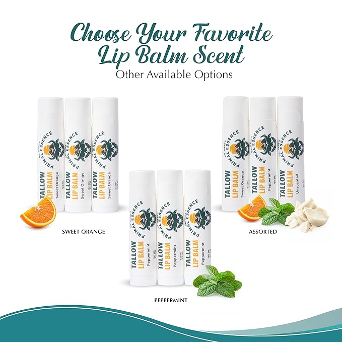 Moisturizing Tallow Lip Balm – Grass-Fed Beef Tallow with Organic Coconut Oil, Beeswax, and Vitamin E – Unscented Lip Balm Set – Travel Essential - 3-Pack-Velvo Beauty