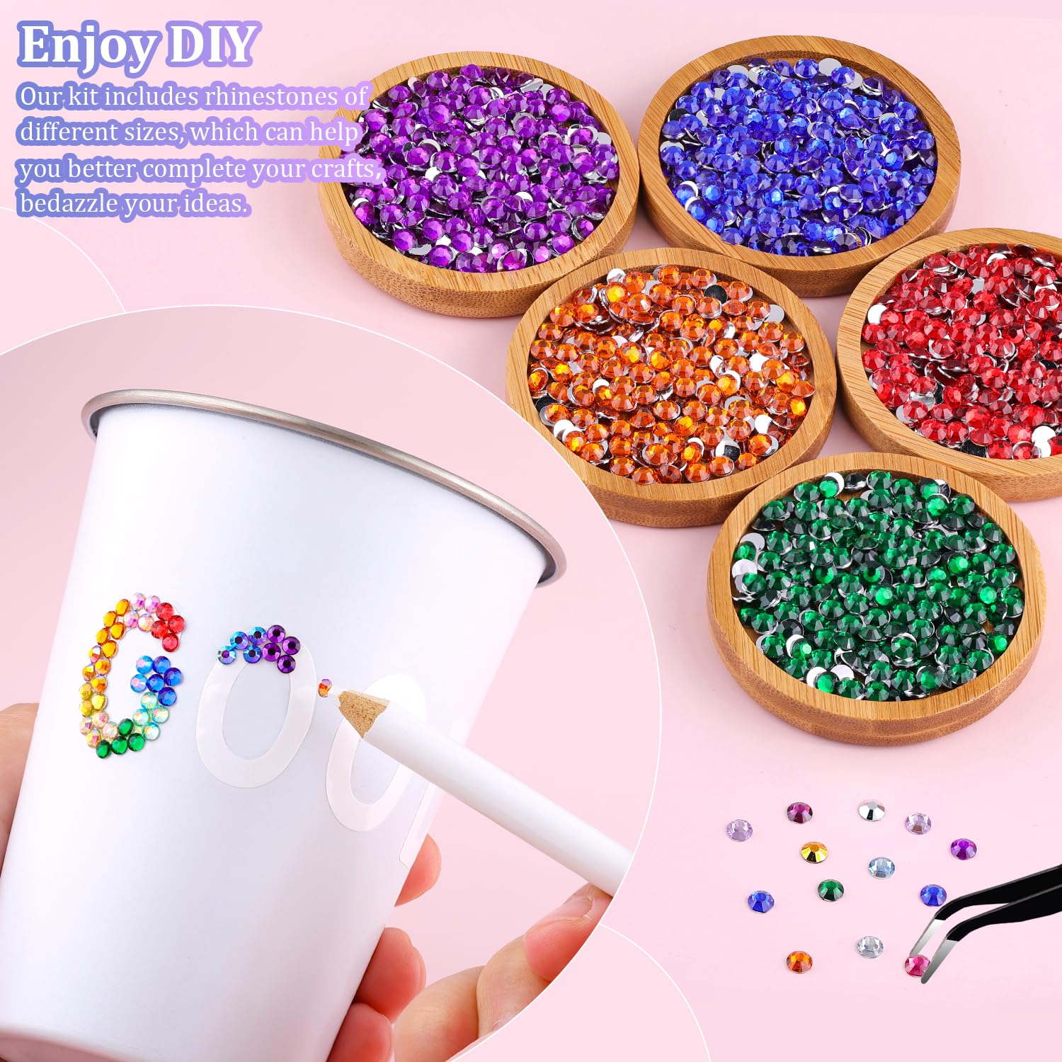 6600Pcs Resin Rhinestones for Crafting with Tweezers, Multicolor 5mm Bedazzling Crystal with 3Pcs 10ml B7000 Jewelry Glue for DIY Crafts Clothing Tumblers Shoes Fabric Nail Art-Velvo Beauty