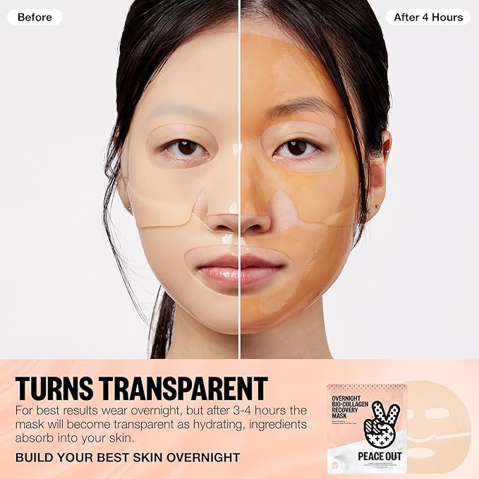 PEACE OUT Skincare Overnight Bio-Collagen Recovery Hydrating Face Mask to Calm Skin Irritation, Improves Skin Clarity with Hyaluronic Acid, 1 count-Velvo Beauty