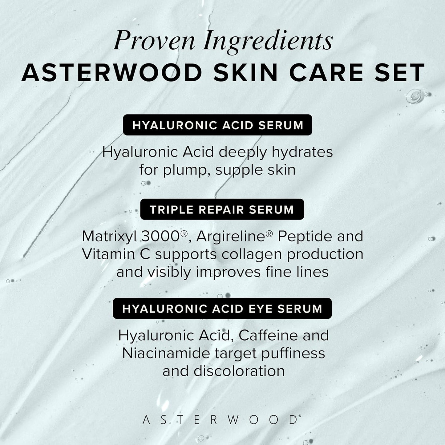 Asterwood Skin Care Set - with Hyaluronic Acid & Triple Repair Serums, Under Eye Serum - Skincare Essentials - Hydrating, Moisturzing, Anti-Aging - Fragrance-Free-Velvo Beauty
