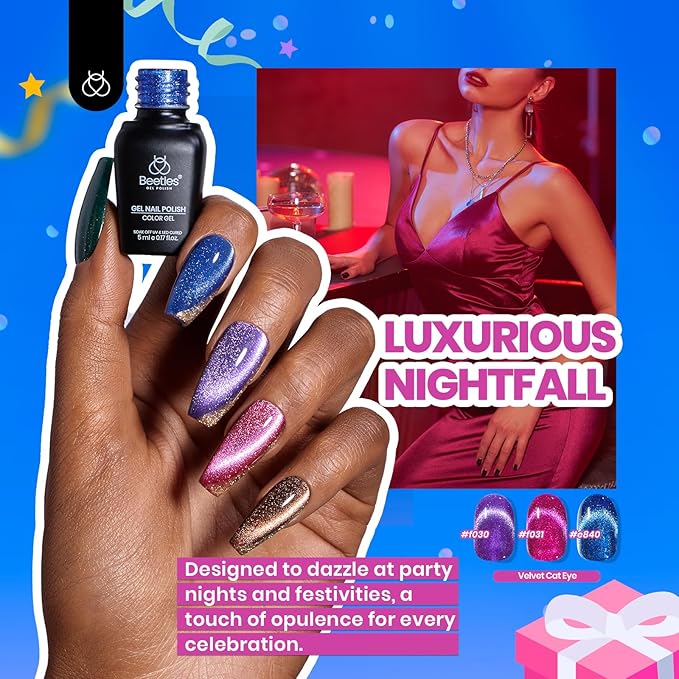 Beetles Cat Eye Gel Nail Polish Set-36 Colors Red Purple Brown Green Burgundy Magnetic Gel Nail Polish with Base Gel Glossy Matte Top Coat Magnet,Soak off UV Nail Gel DIY Nail Art Gift for Women-Velvo Beauty
