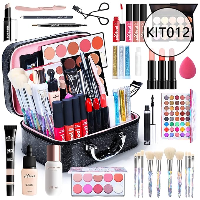 All-in-One Makeup Gift Set Travel Makeup Kit Complete Starter Makeup Bundle Lipgloss Lipstick Concealer Blushes Powder Eyeshadow Palette Cosmetic Palette for Teen Girls & Adults #17-Velvo Beauty