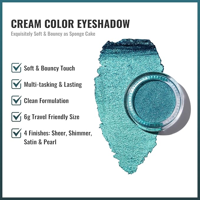 Oulac Teal Eyeshadow Green Glitter Eyeshadow Highly Pigmented Eye Shadow Waterproof & Long Lasting for Women with Moisturizing Formula. Multi-use for Highlighter. 6g (14)-Velvo Beauty