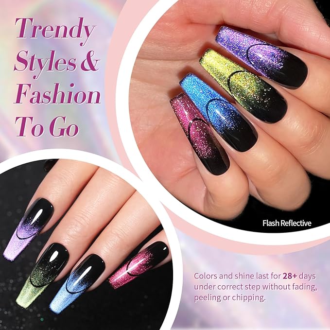 Born Pretty 9D Magnetic Gel Nail Polish Reflective Glitter Gel Polish Holographic Colorful Cat Magnetic Gel Polish Set 7ML 6PCS-Velvo Beauty