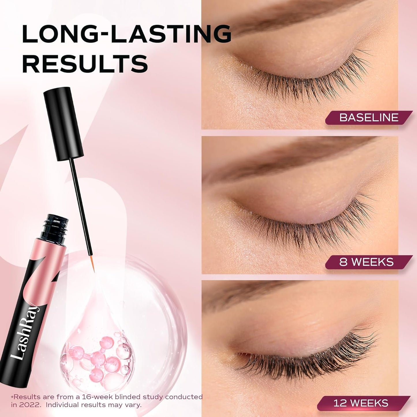 Advanced Lash Serum for Eyelash Growth: LashRay Eye Lash Enhancing Serum to Grow Longer Thicker Eyelashes and Eyebrows for Women, 0.1 oz-Velvo Beauty