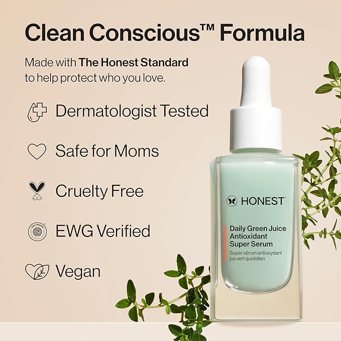 Honest Beauty Daily Green Juice Antioxidant Super Serum | Improves Skin Tone + Texture | Gentle for Sensitive Skin, Fragrance Free, Vegan | 1 fl oz-Velvo Beauty
