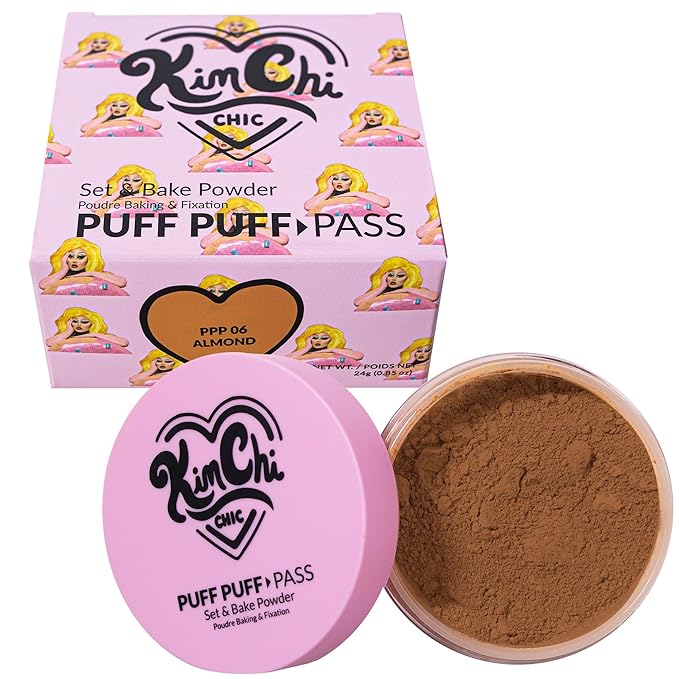 Kimchi Chic Beauty Puff Puff Pass Set and Bake Powder, Loose Face Powder with Extra Fluffy Setting Powder Puff, Soft Brown Face Makeup for Uneven Skin Tone, 06 Almond-Velvo Beauty