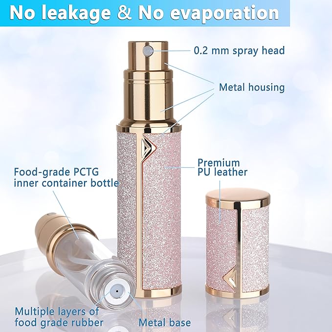 Refillable Travel Perfume Atomizer Bottle - 5ml Luxury Pocket Perfume Dispenser Pump, Travel Perfume Atomiser, Cologne Dispenser, Portable Size Sprayer Bottle for Traveling (Pink - 1)-Velvo Beauty