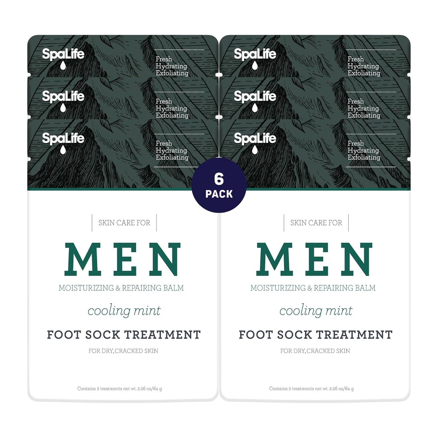 Spa Life Men's Cooling Mint Foot Repair Balm and Moisturizing Socks Set - Revitalizing Hydrating Foot Mask for Soothing Tired, Achy Feet and Softening Dry, Cracked Skin One Size Fits Most- 6 Pairs-Velvo Beauty