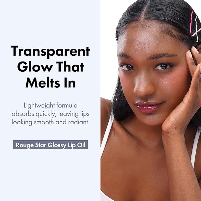 Rouge Star Glossy Lip Oil - Hydrating Lip Gloss - Non-Sticky Shine with Argan Oil & Vitamin - Deep Moisturization & Lip Softening 0.14 oz (Glossy Lip Oil)-Velvo Beauty