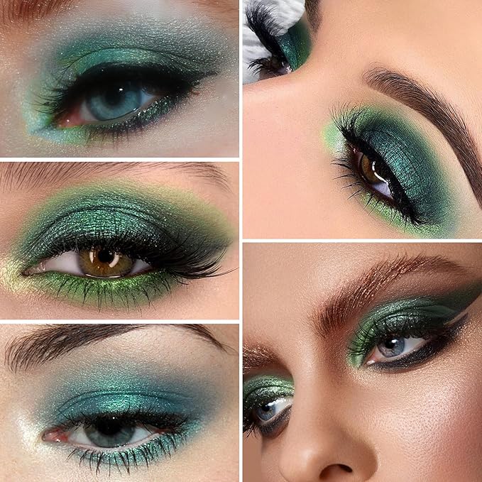 Erinde Matte Shimmer Light Deep Green Eye Shadow Palette Makeup Eyeshadow, Long Lasting Waterproof Cruelty-Free, 9 Blendable Shades Smooth Finishes Powder with Gorgeous Pearls for Girls-Velvo Beauty