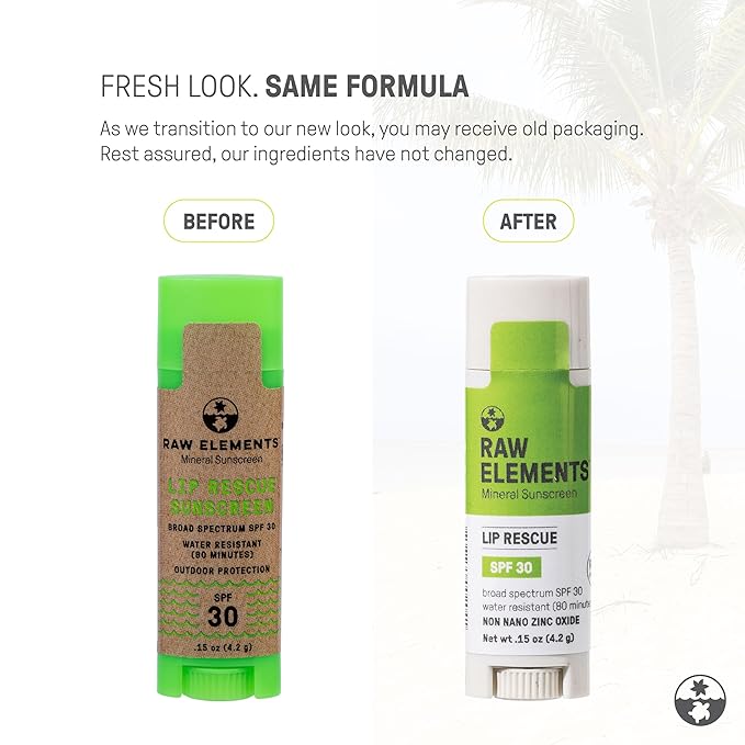 Raw Elements Organic Outdoor Sunscreen Lip Balm Rescue - SPF 30, UVA-UVB Protection, Reef-Safe, Non-Nano Zinc, Water Resistant, 0.15 oz (Pack of 1)-Velvo Beauty