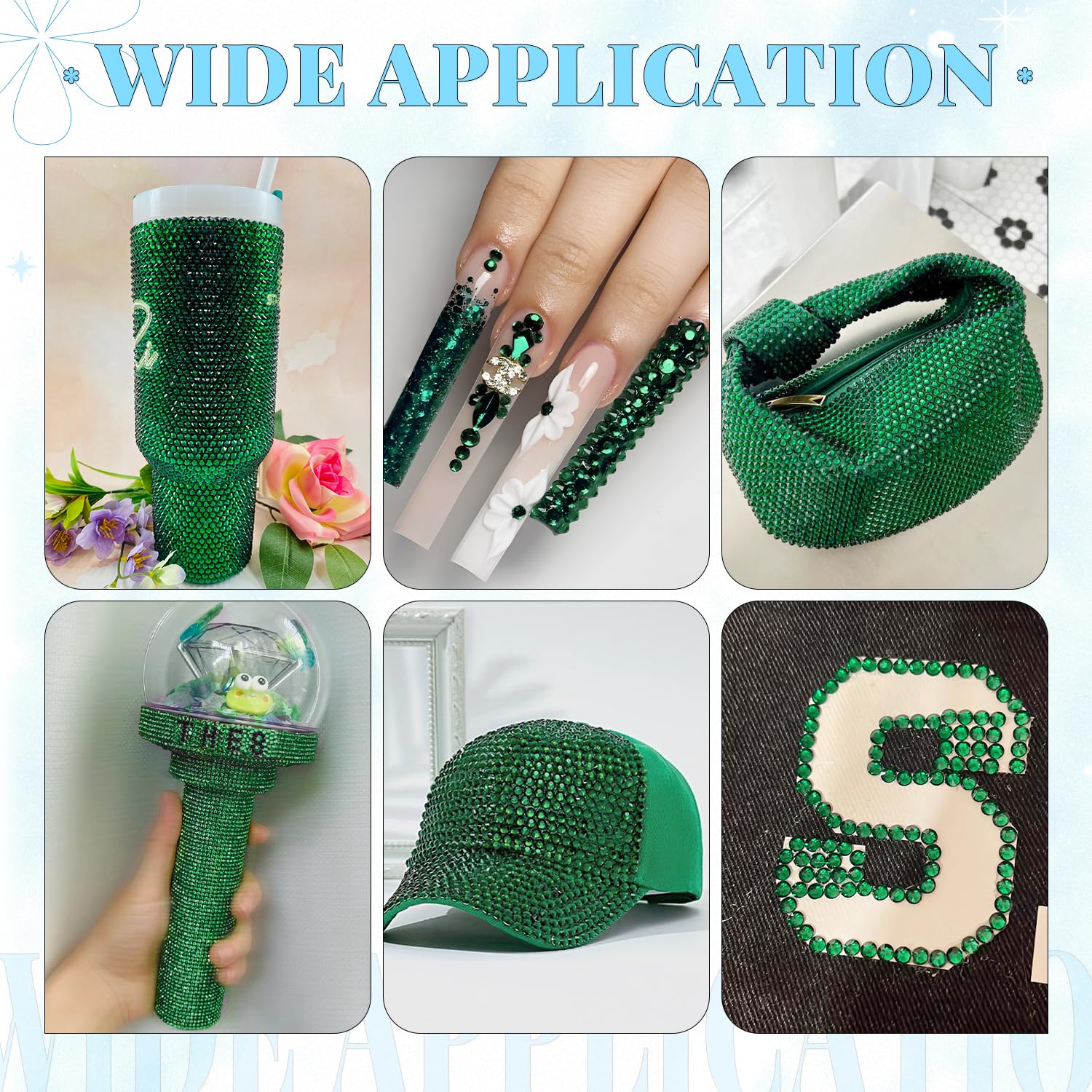 6000Pcs Resin Rhinestones for Bedazzling with 3Pcs B7000 Jewelry Glue, 1 Box Emerald Green Flatback Rhinestones for Crafting Crafts DIY, Crystals Gems for Clothing Shoes Tumblers Nail Art Makeup-Velvo Beauty