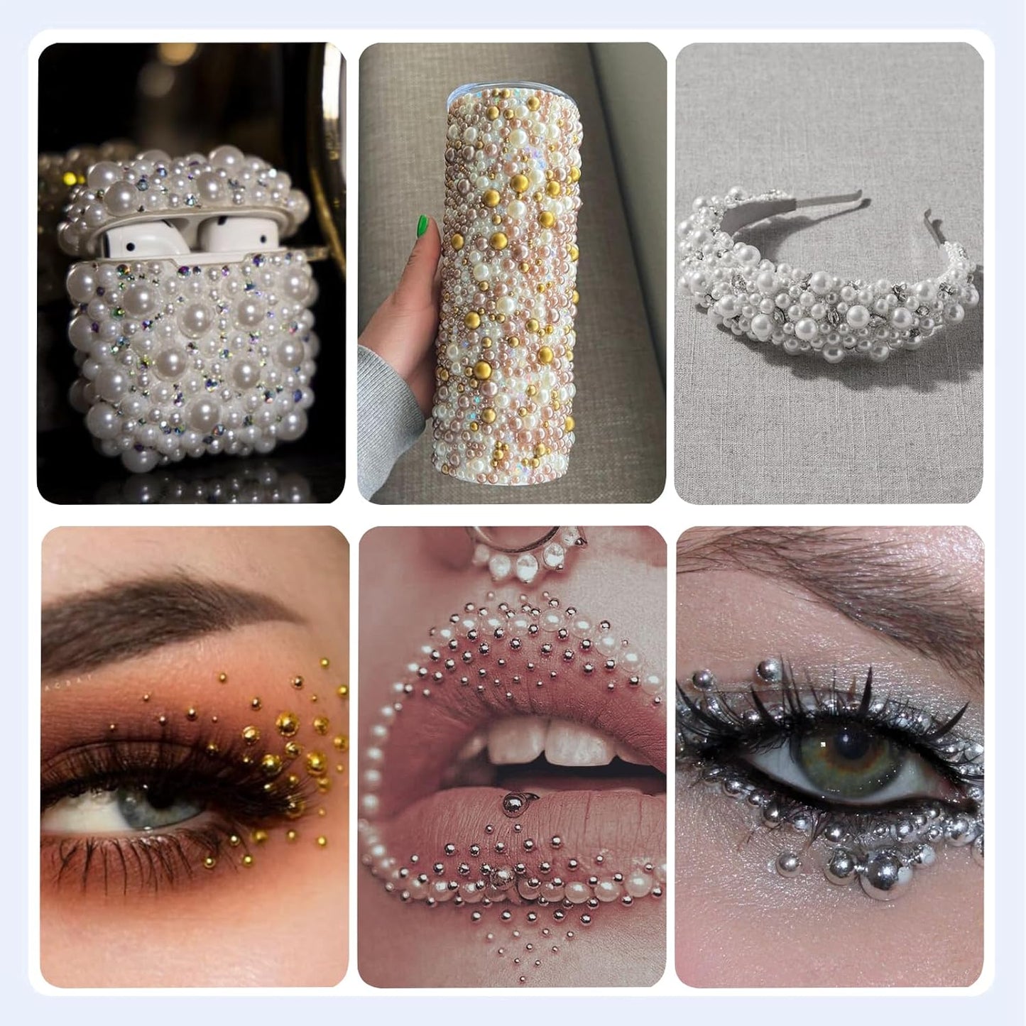 Nail Art Pearls with Rhinestones Glue Gel Flatback Pearls Nail Charms Luxurious Nails Supplies Accessories Silver Gold Gems Pearl Colorful Pearl for Women Nails Design-Velvo Beauty