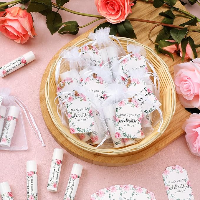 Dunzy 50 Pack Bridal Shower Favors Gifts Bulk Lip Balms Peony Wedding Favors Bachelorette Baby Shower Favor Prizes Souvenirs Thank You Appreciation Gifts for Guests Women Coworker Staff-Velvo Beauty