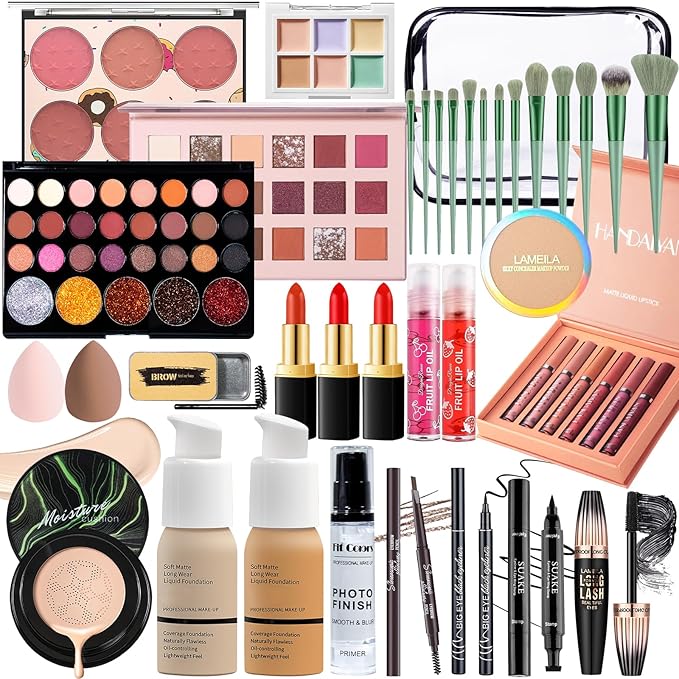 Makeup Set Makeup Set for Women Girls Teens Full Kit, Makeup Present Set for Beginners and Professionals Include Eyeshadow Palettes, Foundation, CC Cream, Liquid Lipsticks Set-Velvo Beauty