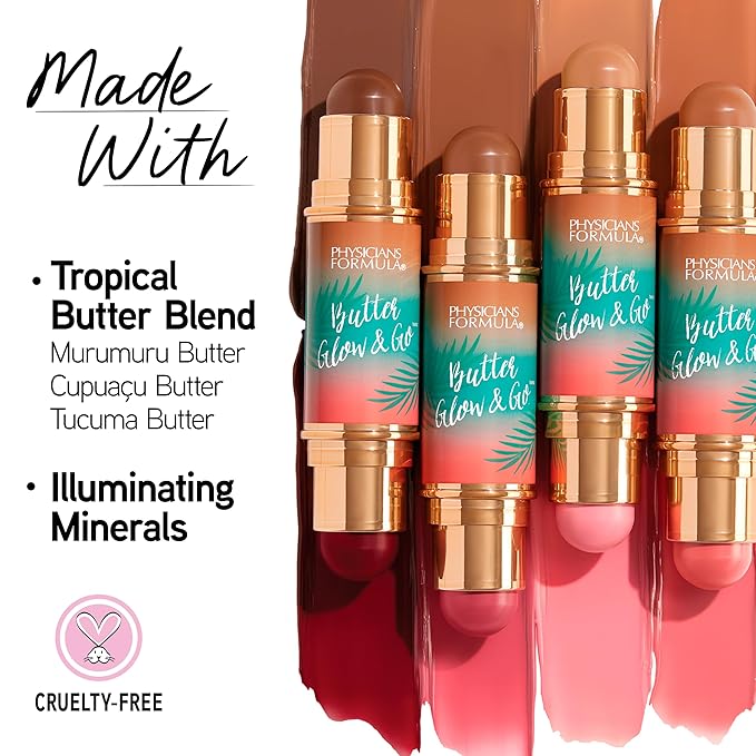 Physicians Formula Butter Glow & Go Multiuse Stick, Ultra-Creamy Radiant Finish Formula with Murumuru Butter, Vegan & Cruelty-Free- Berry Tan-Velvo Beauty