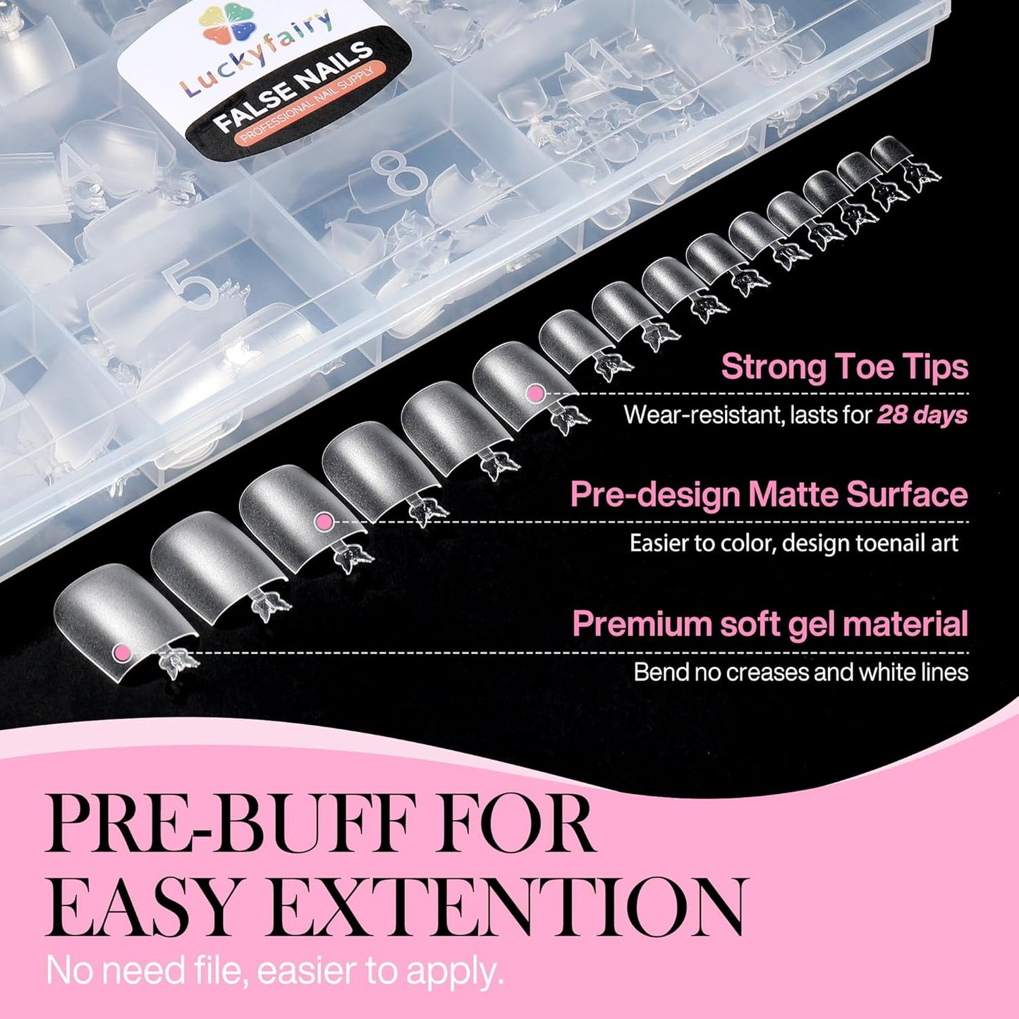 Square Toe Nail Tips, 504Pcs 15 Sizes Full Cover Press On Toenails for Women, Long Wider Pre-etched Double Matte Fake Toenails for Big Toe Nail Extensions Home DIY Salon Soak Off-Velvo Beauty