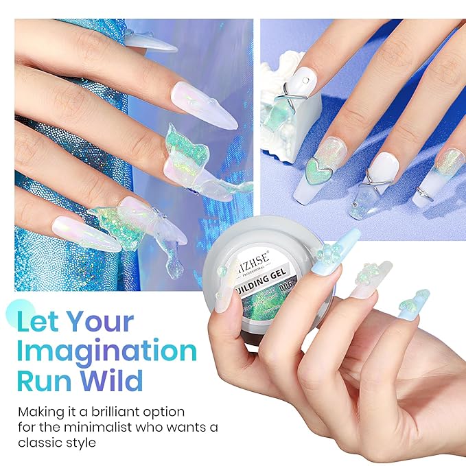 MIZHSE Mermaid Aurora Solid Builder Gel, 1oz Hard Gel for Nails 3D Non-sticky Builder Gels Polish Soak Off for Nails Salon Home DIY Manicure-Velvo Beauty