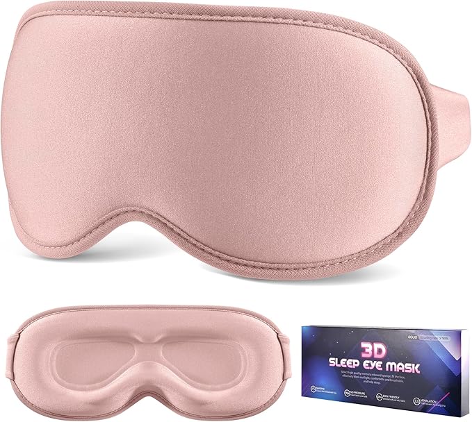 Sleep Mask for Side Sleeper Women Men, Eye Mask for Sleeping Light Blocking, 3D Contoured Cup Sleeping Mask, Soft Breathable Sleep Eye Mask with Adjustable Elastic Strap for Travel Pink-Velvo Beauty