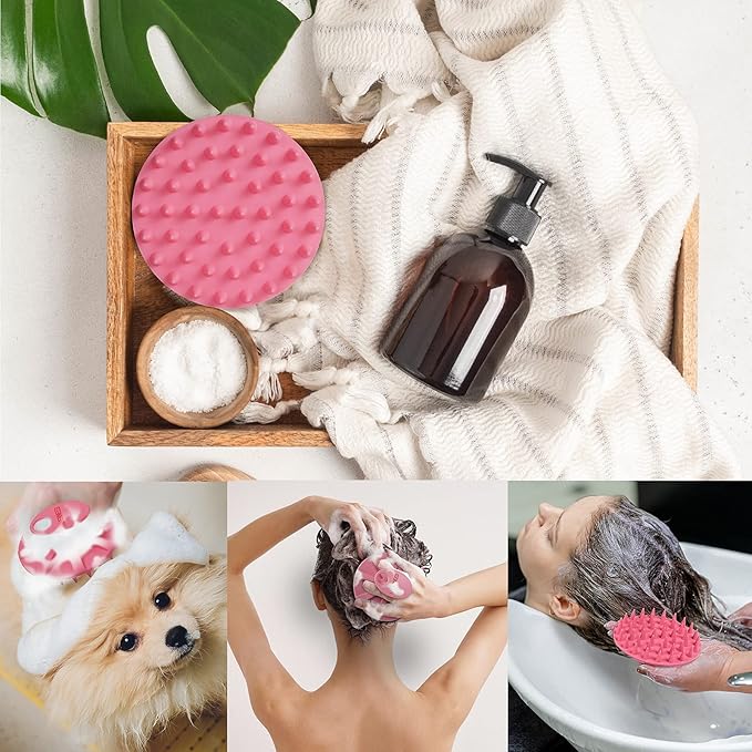 INNERNEED Scalp Massager Shampoo Brush, Wet & Dry Manual Scalp Care Head Scrubber Hair Washing, Soft Silicone Bristles, for Hair Growth, Dandruff Removal (Black+Pink)-Velvo Beauty
