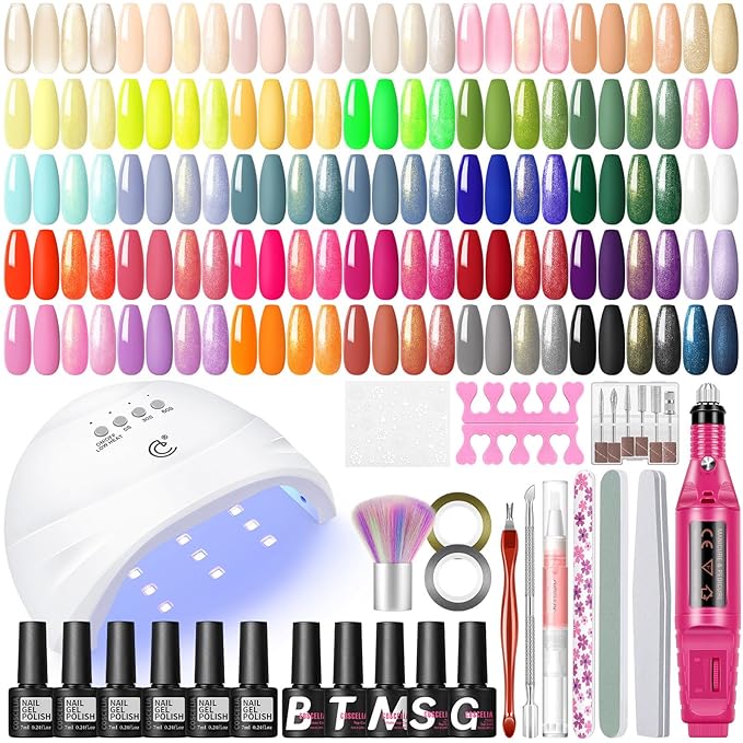 53PCS Gel Nail Polish Kit with U V light and Drill Starter Kit, 35 Colors Gel Polish Set 5pcs Top Base Coat Spring Summer Neutral Colors Professional Nail Lamp Gel Manicure Kit Gifts for Women-Velvo Beauty