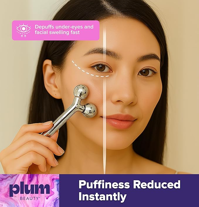 Contouring Dual Ended Silver Face Roller for Wrinkles and Lifting, - Face Rollers for Women, Men - Facial Roller supports lymphatic drainage, Skin Care Beauty Massager Facial Tool for Self Care-Velvo Beauty