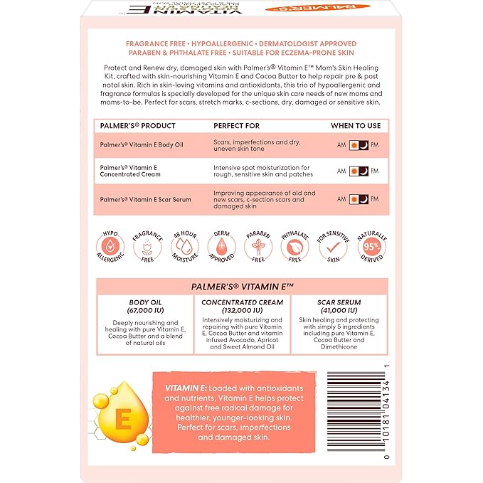 Palmer's Vitamin E Mom's Skin Healing Body Care Kit, Pregnancy and Postpartum Essentials Includes Body Oil, Scar Serum and Concentrated Body Cream-Velvo Beauty