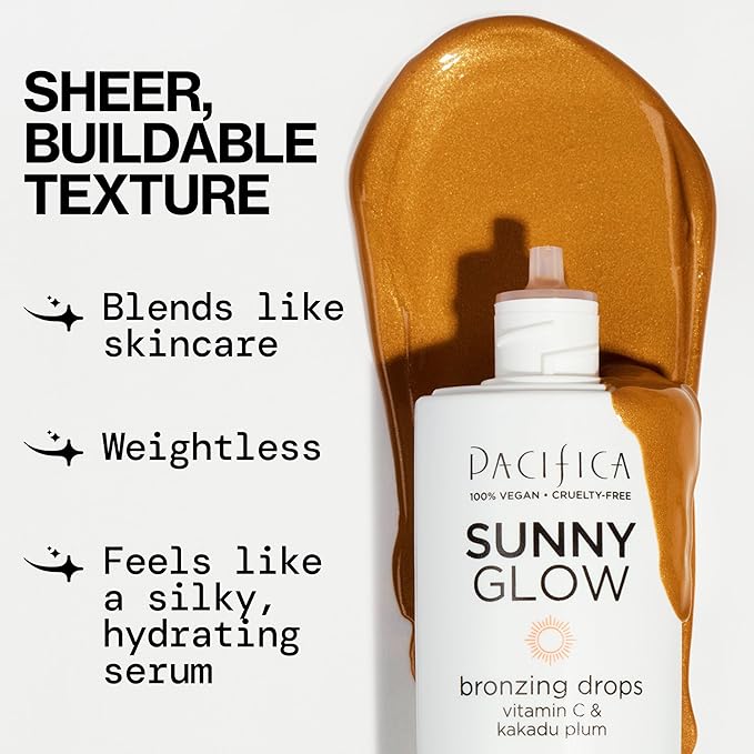 Pacifica Sunny Glow Liquid Face Bronzer Drops - Face Makeup Bronzing For Face & Cheeks for Instant Sun-Kissed Glow - Vitamin C & Glycolic Acid Infused Liquid Bronzer Illuminating Highlighting Clean-Velvo Beauty