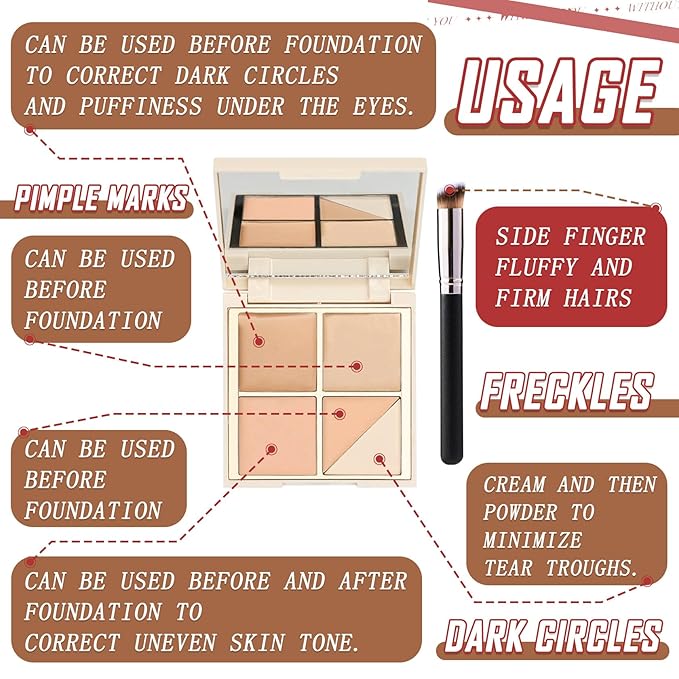 5 Colors Correcting Concealer Palette,Waterproof Long Lasting Cream Contour Palette for Women,Contouring Concealer Liquid Foundation Makeup Palette with Brush 01#-Velvo Beauty