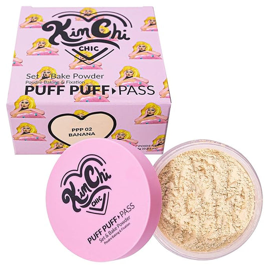 Kimchi Chic Beauty Puff Puff Pass Set and Bake Powder, Loose Face Powder with Extra Fluffy Setting Powder Puff, Soft Translucent Face Makeup for Uneven Skin Tone, 02 Banana-Velvo Beauty
