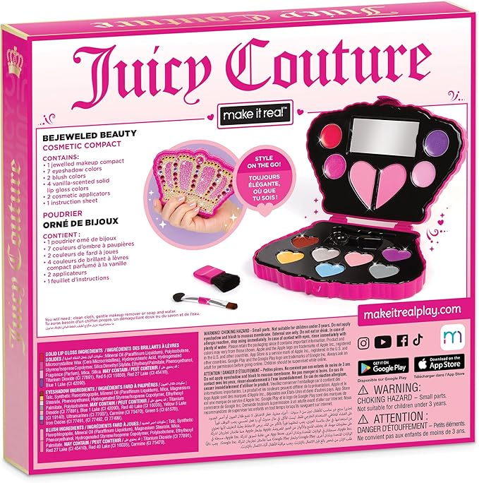 Make It Real: Juicy Couture Bejeweled Beauty Cosmetic Compact - Glam for Eyes, Lips & Face, Crown Shaped Makeup Case, Girls & Kids Ages 6+-Velvo Beauty