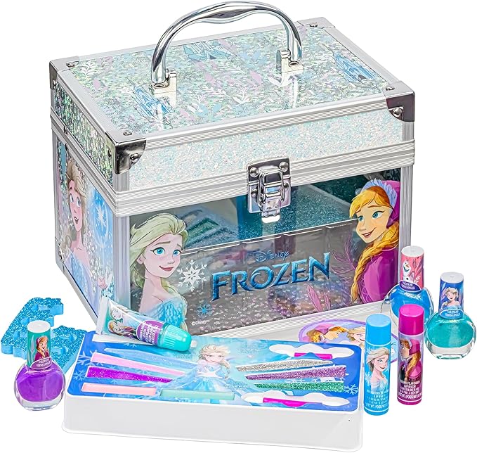 Disney Frozen Train Case Girls Beauty Set, Kids Makeup Kit for Girls, Real Washable Toy Makeup Set, Frozen Gift, Play Makeup, Pretend Play, Party Favor, Birthday, Toys Ages 3 4 5 6 7 8 9 10 11 12-Velvo Beauty