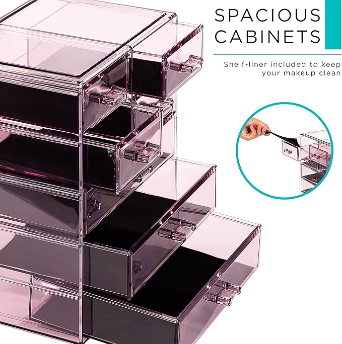 Sorbus Acrylic Makeup Organizer - Organization and Storage Case for Cosmetics Make Up & Jewelry - Big Clear Makeup Organizer for Vanity, Bathroom, College Dorm, Closet, Desk (3 Large, 4 Small Drawers)-Velvo Beauty