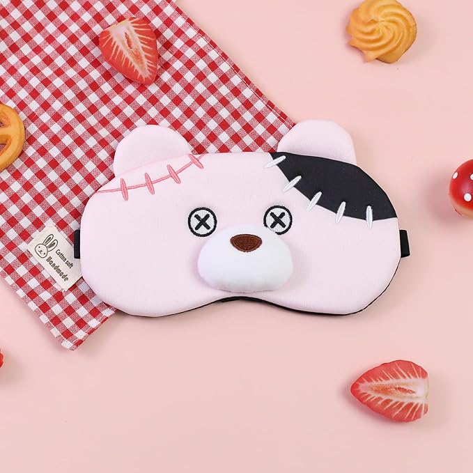 PERFECTSIGHT Sleep Eye Masks, Cute Plush Sleep Eye Cover Lightweight Adjustable Eyeshade Faux Fur Mask Cover for Women Men Kids Sleep Travel Nap, Pink Pudding Bear-Velvo Beauty