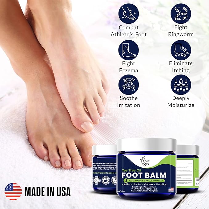 Tea Tree Oil Balm – Moisturizer for Dry Cracked Feet – Instantly Hydrates & Soothes Irritated Skin & Athlete's Foot – Best Foot Care for Women and Men – Made in USA 2PK-Velvo Beauty