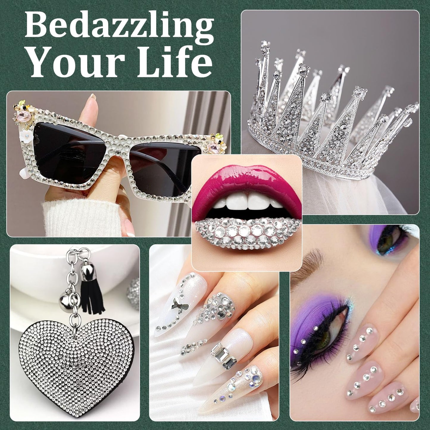 Resin Rhinestones for Crafting with B7000 Jewelry Glue, 2 Boxes Silver Clear Flatback Crystals with 3Pcs 10ml Glue for Bedazzling Crafts DIY Nail Art Makeup，Gems for Clothing Shoes-Velvo Beauty