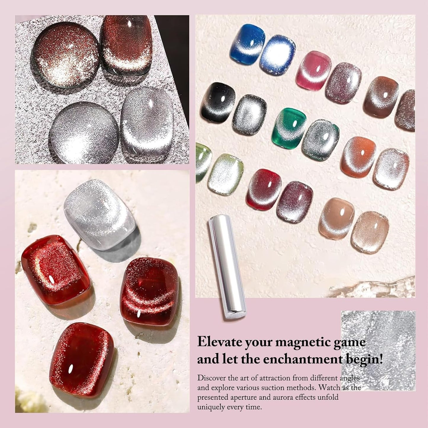 Cat Eye Gel Nail Polish with Magnet Stick, 15ml Glitter Holographic Nail Polish, Magnetic Effect Gel for Home DIY Manicure Gift, Ethereal Gray-Velvo Beauty