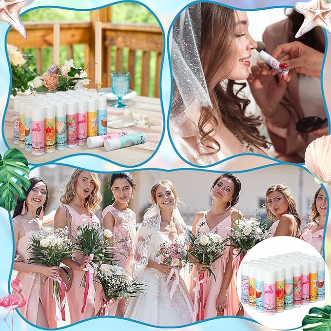 48 Pcs Beach Wedding Favors Thank You Lip Balms Bulk Wedding Lip Balm Appreciation Gift Flamingo Lip Balms Tropical Bridal Lip Balm for Guest Bridesmaid Bachelorette Party Graduate Teacher-Velvo Beauty