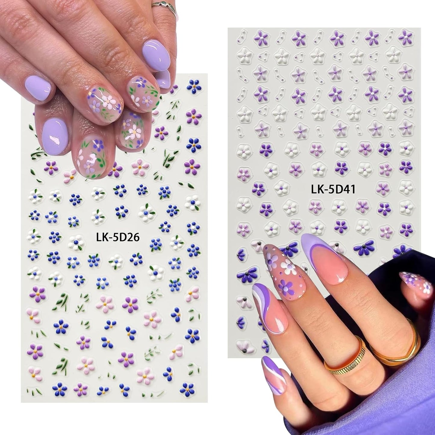 Flower Nail Art Stickers 5D Embossed Flower Nail Decals Spring Summer Pink Flowers Nails Design 3D Self-Adhesive Accessories for Women Nails DIY Decoration(6 Sheets)-Velvo Beauty