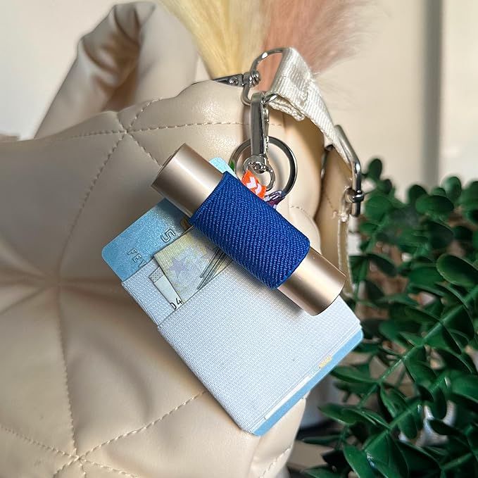 LipBalm Holder with Keychain, Lipstick Holder Keychain, Lip Gloss Holder Keychain, Never Lose Your Lip Balm, Lip Gloss or Lipstick with Cute Elastic Lip Balm Keychain Holder (Blue)-Velvo Beauty
