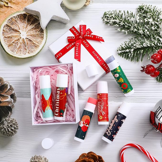 36 Pcs Lip Balm Bulk Easter Basket Stuffers Christmas Gifts for Kids Holiday Lip Balm Moisturizing Stick Lip Care Multipack Flavored Lip Balm for Party Supplies in 6 Flavors (Santa Claus)-Velvo Beauty